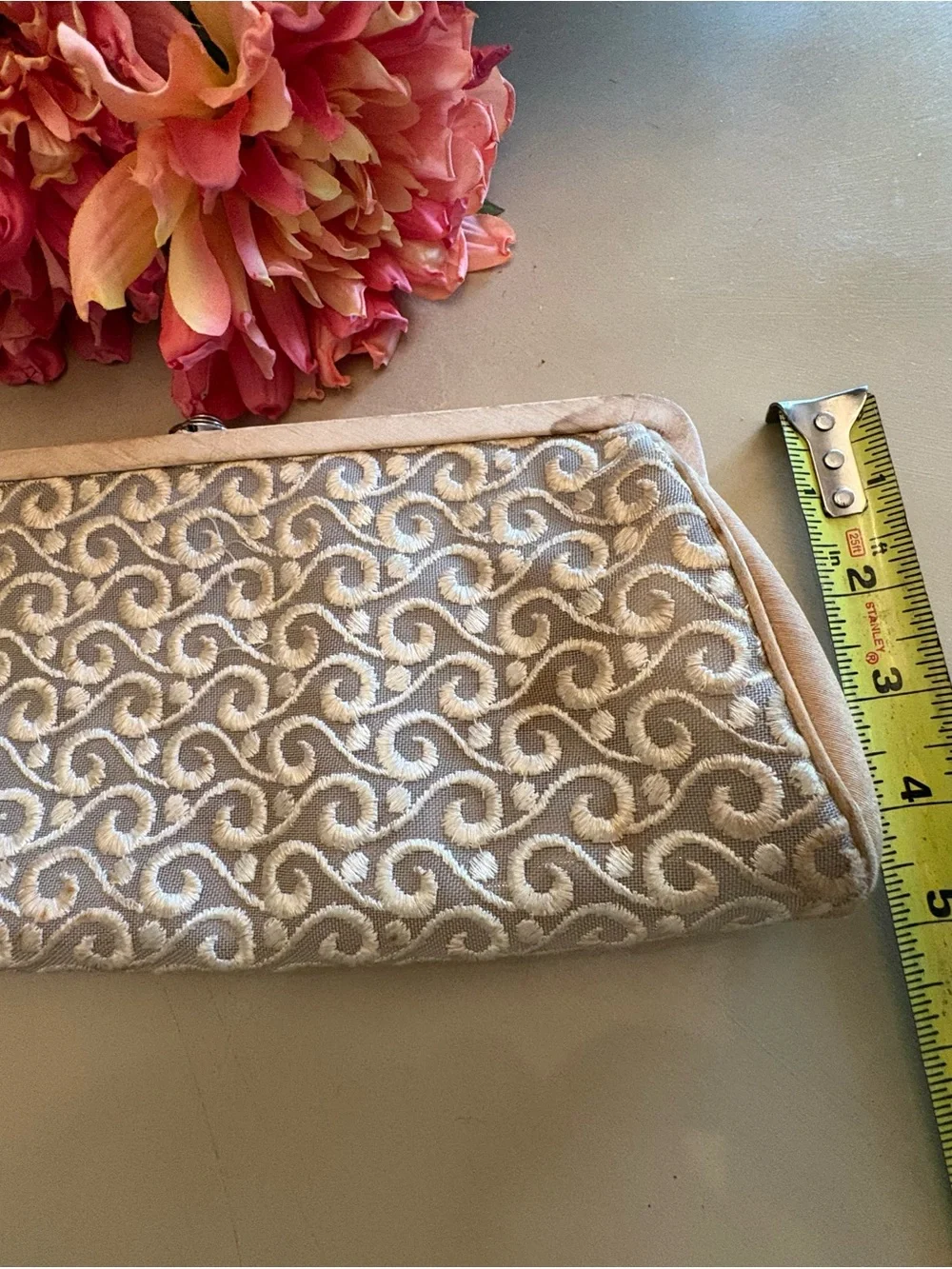 Ornate Swirl Textured Clutch in Champagne